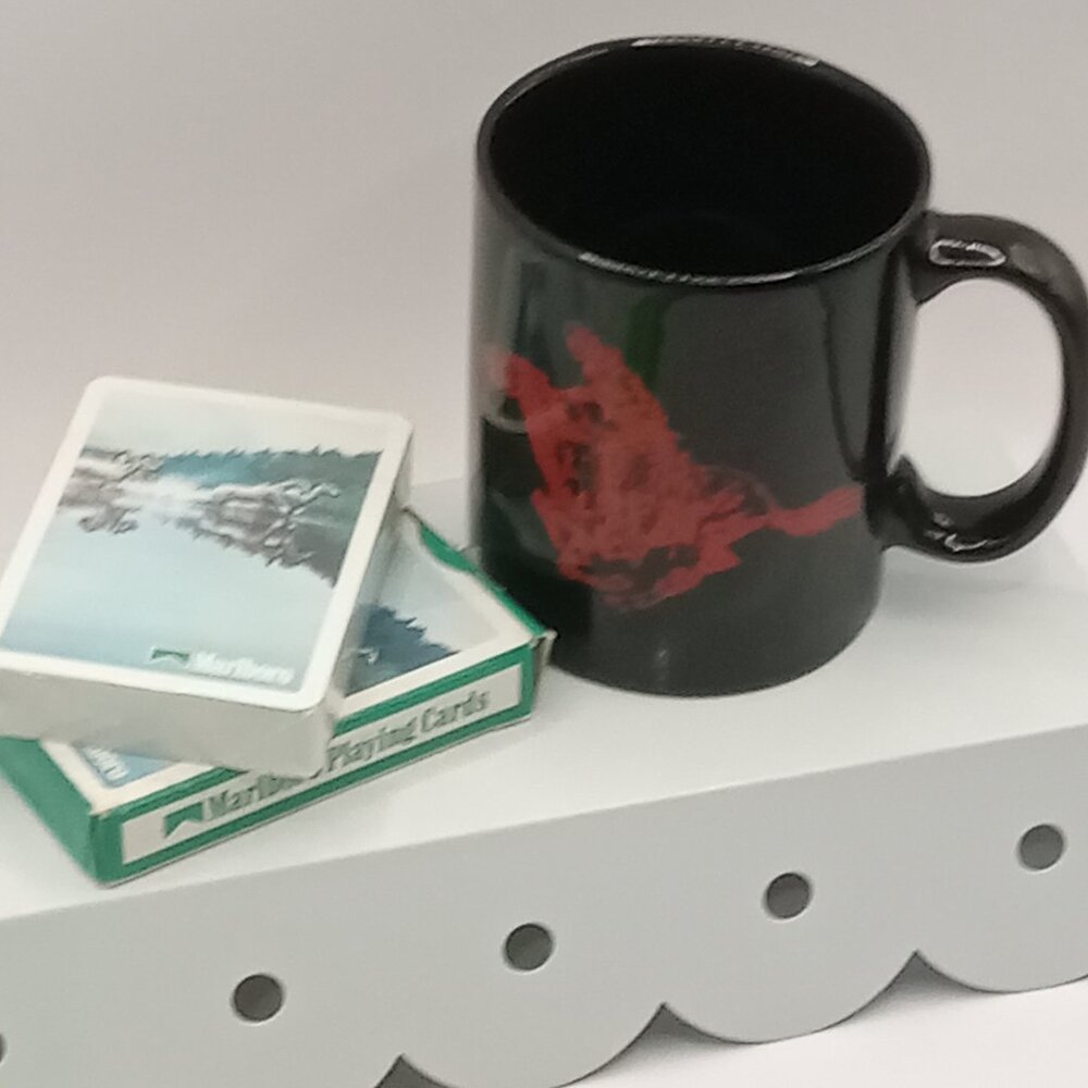 MARLBORO MAN HORSE Black Mug & Deck of Sealed CARDS 8 oz Cup Sealed Mancave Bar